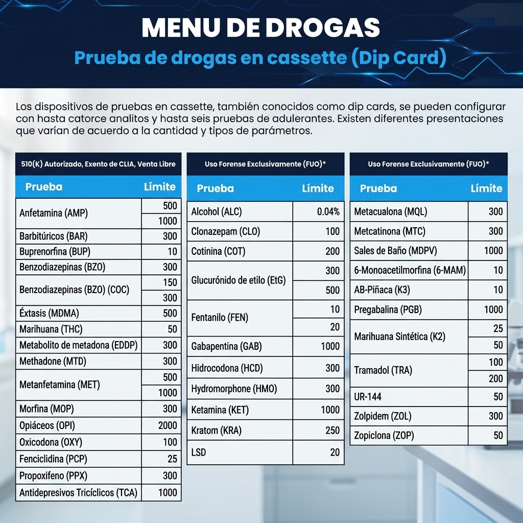 DETECCIÓN DE DROGAS EN ORINA (Prueba rápida en formato Cassette (Dip Card) MRK230006) - Image 2